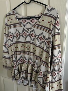 Simply Southern Neutral Multi Aztec V-Neck Peplum Top